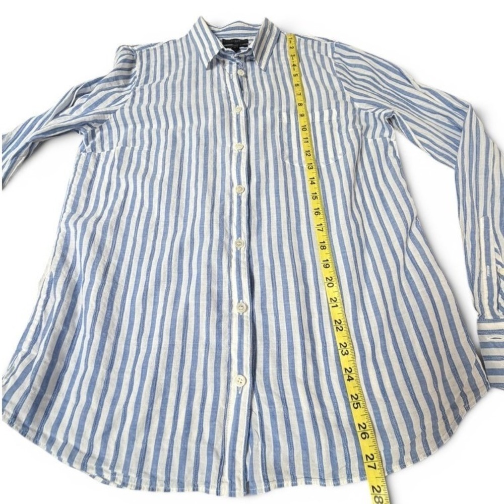 J. Crew Button Down Women 12 Blue Boy Fit Striped Cotton Blend A5401 Long Sleeve - Picture 9 of 9